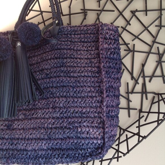 Loeffler Randall Blue Purple Ombre Straw Travel Tote Bag w/ Tassels - Picture 3 of 16